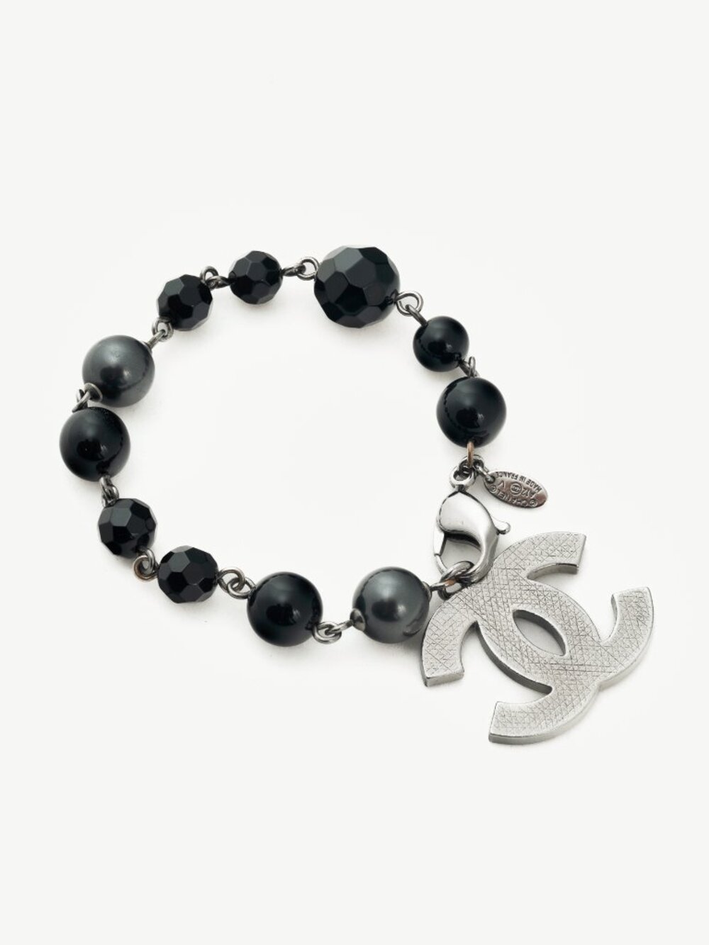 Chanel A12 Black Beaded CC-Charm Bracelet